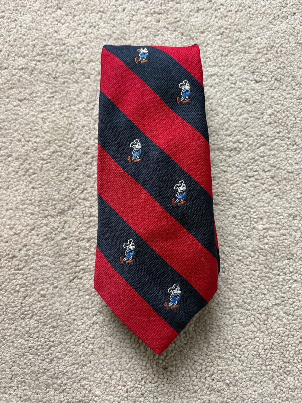 VTG Disney Mickey Mouse Striped Tie Cervantes Red Navy Blue Silk Blend Necktie